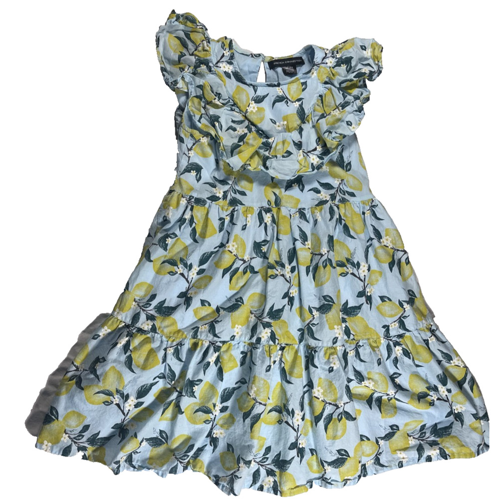 French Connection Light Blue Dress with Yellow Lemon Print Girls Medium 10/12.